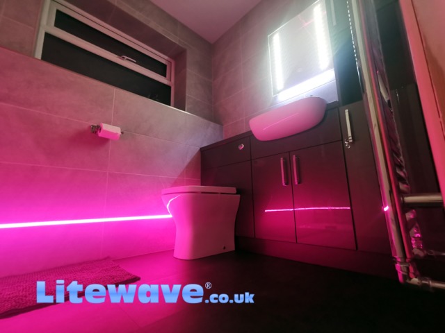 LED Lights set into tiles near toilet